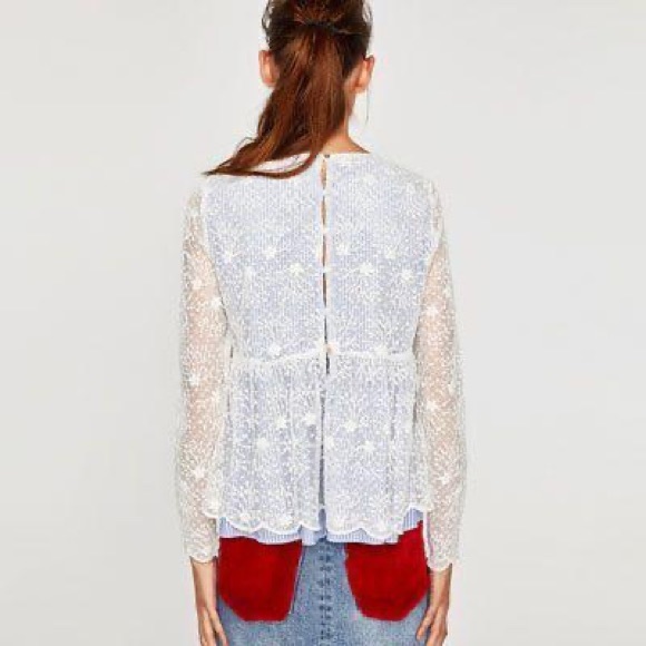 Zara blue striped peplum top with white lace overlay NWT - Picture 3 of 4